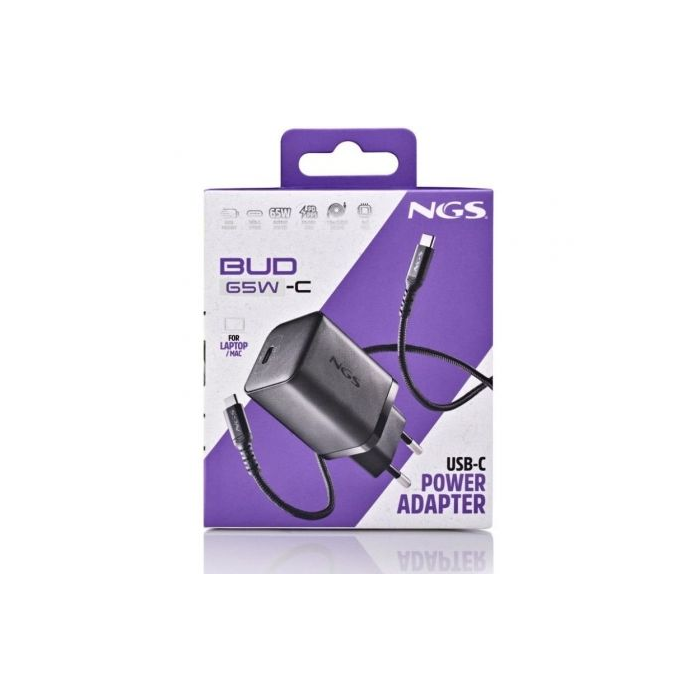 Cargador de Pared GaN NGS Bud 65W/ 1xUSB Tipo-C/ 65W 4 Cargador de Pared GaN NGS Bud 65W/ 1xUSB Tipo-C/ 65W 4