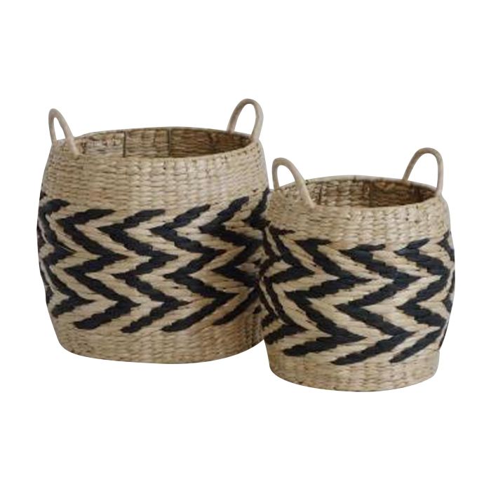 Cesta Balines DKD Home Decor Marron Claro Negro 30 x 30 x 30 cm Set de 2