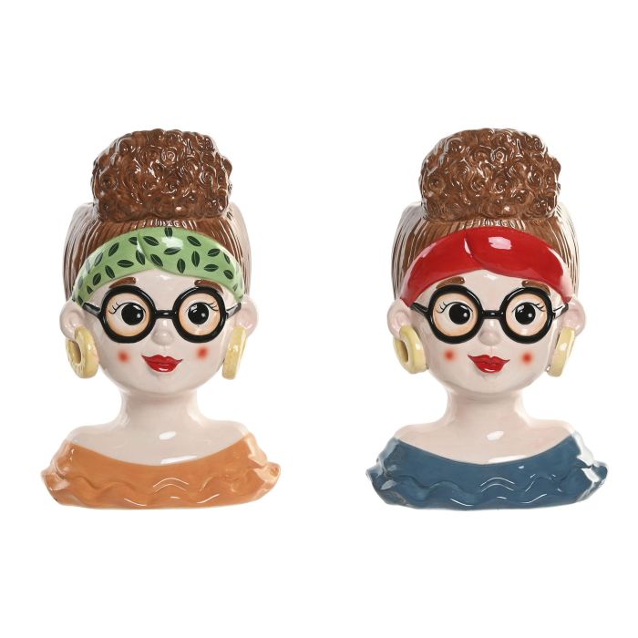 DKD Home Decor Macetero Tropical Multicolor Cerámica 14 x 28 x 18 cm (2 Unidades)