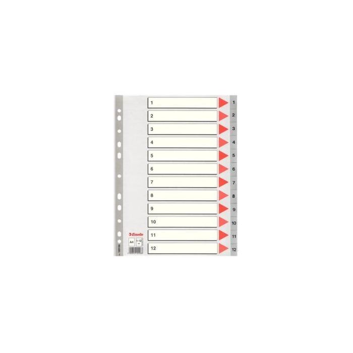 Esselte Índice Numérico Multitaladro 1-12 Polipropileno A4 gris Con Carátula Índice Cartón Color Esselte Índice Numérico Multitaladro 1-12 Polipropileno A4 gris Con Carátula Índice Cartón Color