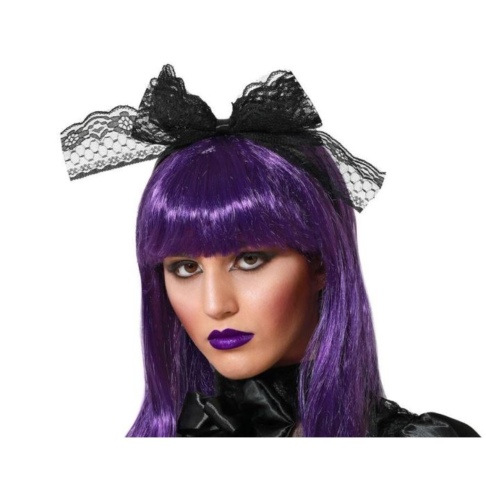 Diadema Halloween Lazo Negro Encaje Accesorios Disfraces Muñeca Rota Gótica Lolita Siniestra