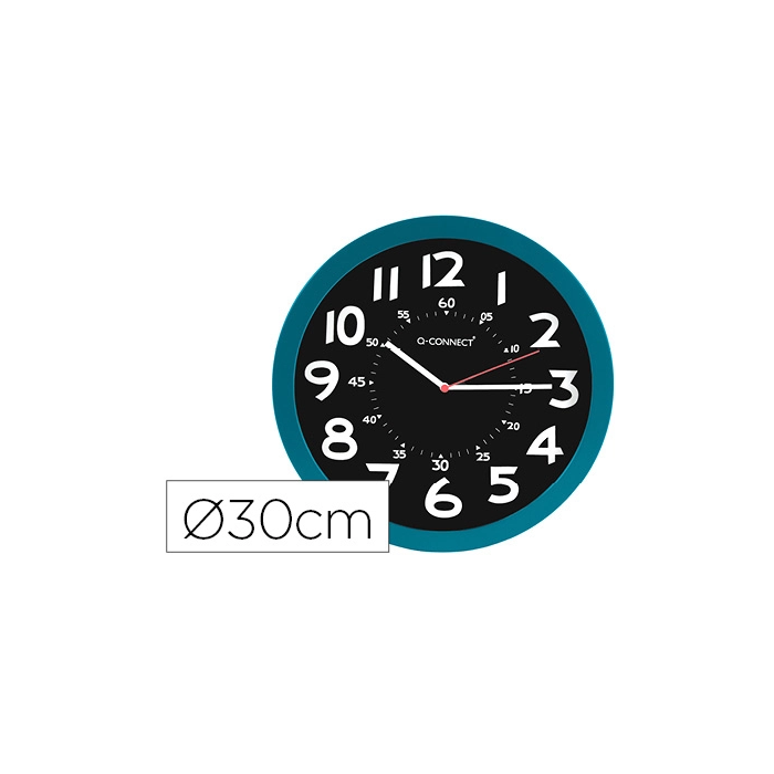 Q-connect Reloj de Pared Redondo de Plástico para Oficina, 30 cm, Color Azul y Esfera Negra 0 Q-connect Reloj de Pared Redondo de Plástico para Oficina, 30 cm, Color Azul y Esfera Negra 0