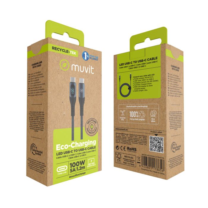 muvit for change cable Tipo C a Tipo C 100W con pantalla LCD gris 2 muvit for change cable Tipo C a Tipo C 100W con pantalla LCD gris 2