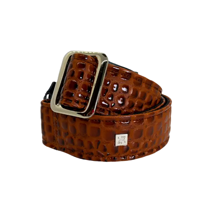 GETM Correa Guitarra Bajo Aussie Gator Caramel - Polipiel Nailon Piel Marrón Cálido Ajustable hasta 165 cm 1