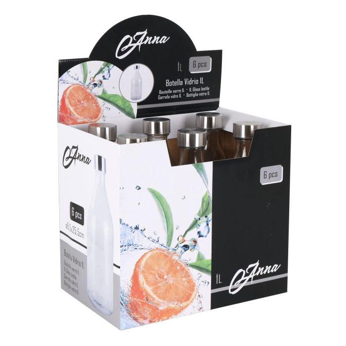Anna Botella Vidrio 1L Tapa Metal Round A (6 Unidades)