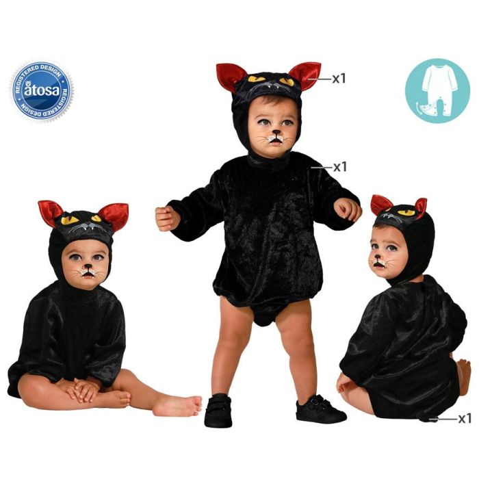 Disfraz Gato Negro Bebé 24 Meses con Capucha, Orejas y Ojos Amarillos Unisex para Halloween, Poliéster Disfraz Gato Negro Bebé 24 Meses con Capucha, Orejas y Ojos Amarillos Unisex para Halloween, Poliéster