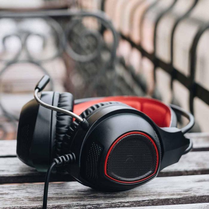 Auriculares con Micrófono Gaming KSIX Drakkar USB LED Negro Rojo 11