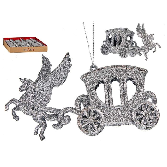Krist+ Adorno Árbol Navidad Carroza Unicornio Plateado 15x8.5x4.5 cm (48 Unidades)