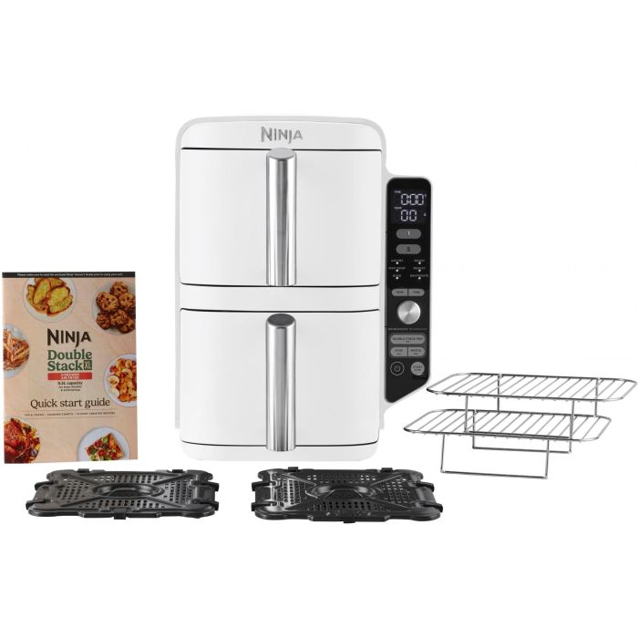 Ninja SL400EUWH Freidora de Aire Doble Stack XL 9.5L Blanco para 8 Personas con 6 Programas y Funciones Múltiples 12