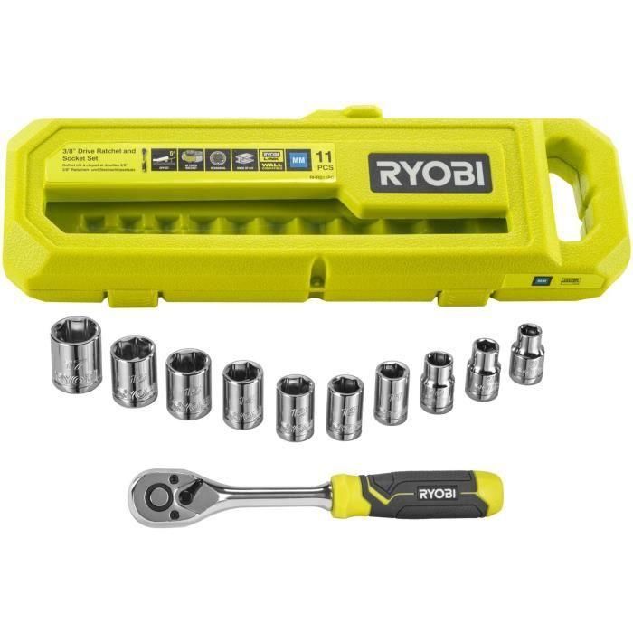 Caja de 1 llave de 90 dientes (ángulo de 4°) y 10 vasos de 3/8'' (de 8 a 15 mm, 16 y 17 mm) - Caja compatible con Ryobi LINK 3 Caja de 1 llave de 90 dientes (ángulo de 4°) y 10 vasos de 3/8'' (de 8 a 15 mm, 16 y 17 mm) - Caja compatible con Ryobi LINK 3