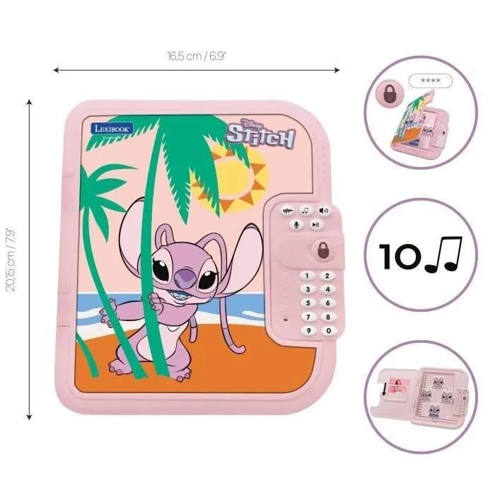Lexibook Diario Electronico Angel Stitch Disney con Contraseña Protegida y Bolígrafo 1
