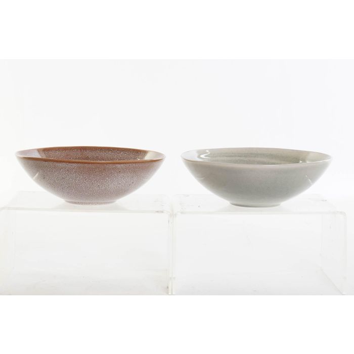DKD Home Decor Plato Gres Moderno Marrón Verde Colección Greature 2 Apto Microondas Lavavajillas 23x7.3x23cm Set 12 Unidades