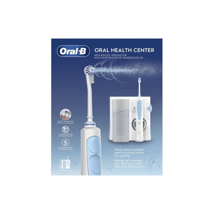 Oral-B Irrigador Dental Oxyjet con Tecnología WaterJet, 5 Niveles de Presión y 4 Tipos de Chorro, Incluye Cabezales Oxyjet y Water jet para Limpieza Bucal Profunda