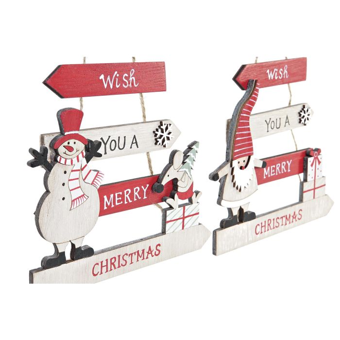 DKD Home Decor Decoración Colgante Navidad Tradicional Madera Árbol Rojo Blanco 1 x 22 x 14 cm (12 Unidades) Surtido Aleatorio 1