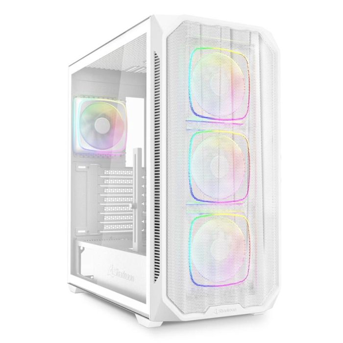 Sharkoon AK5M RGB Torre Midi ATX Blanca con Panel Cristal Templado y Malla, 4 Ventiladores PWM RGB 120mm, Soporte Dual Radiador 360mm