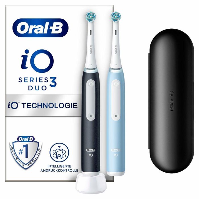 Oral-B ORA8006540731659 iO 3 Cepillos de dientes eléctricos Pack de 2 negro y azul con 2 cabezales y 1 estuche de viaje 1