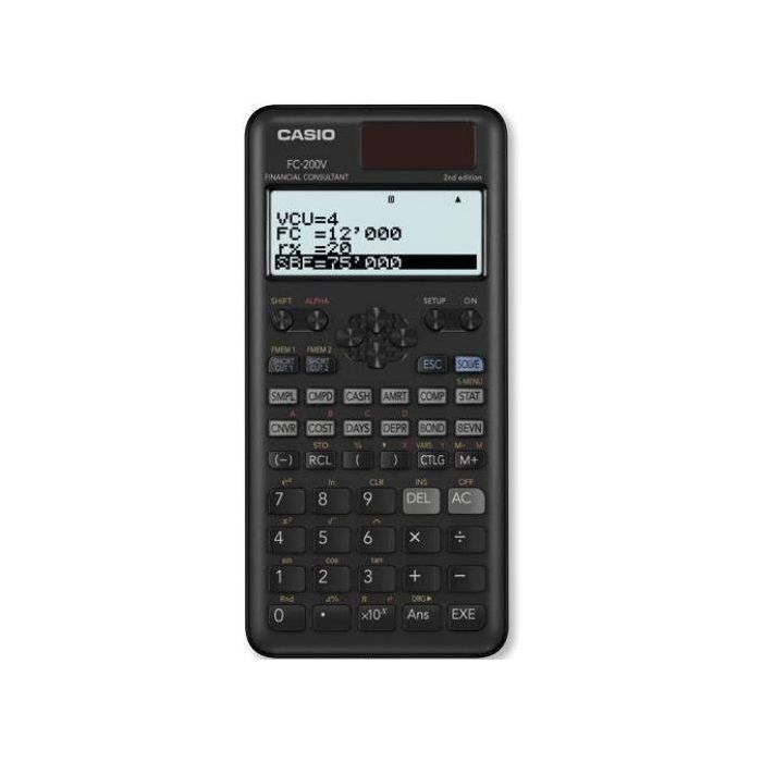 Casio Calculadora Científica FC-200 V-2 Solar-Pilas Programable 4 Líneas LCD 10+2 Dígitos Negro