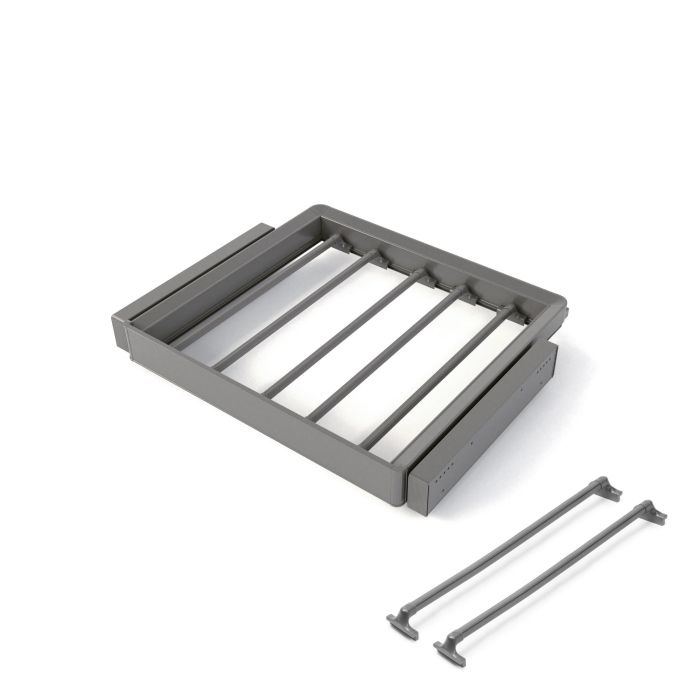 Emuca Kit de pantalonero de 7 varillas y bastidor regulable Quartz para armarios, guías de cierre suave y extracción total, Módulo 60cm, Acabado Titanio