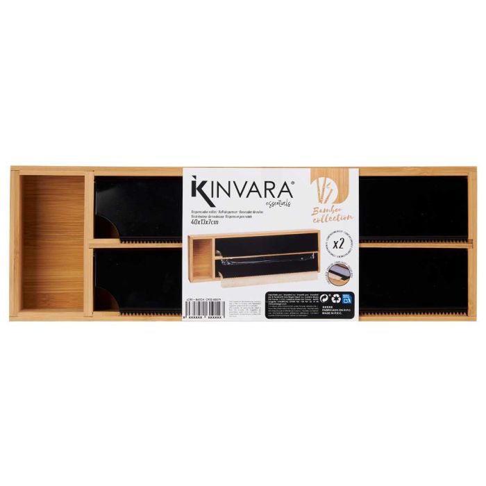 Kinvara Dispensador Doble Film Bambú y Acero Inoxidable 40x13x7 cm (Set de 8) 2