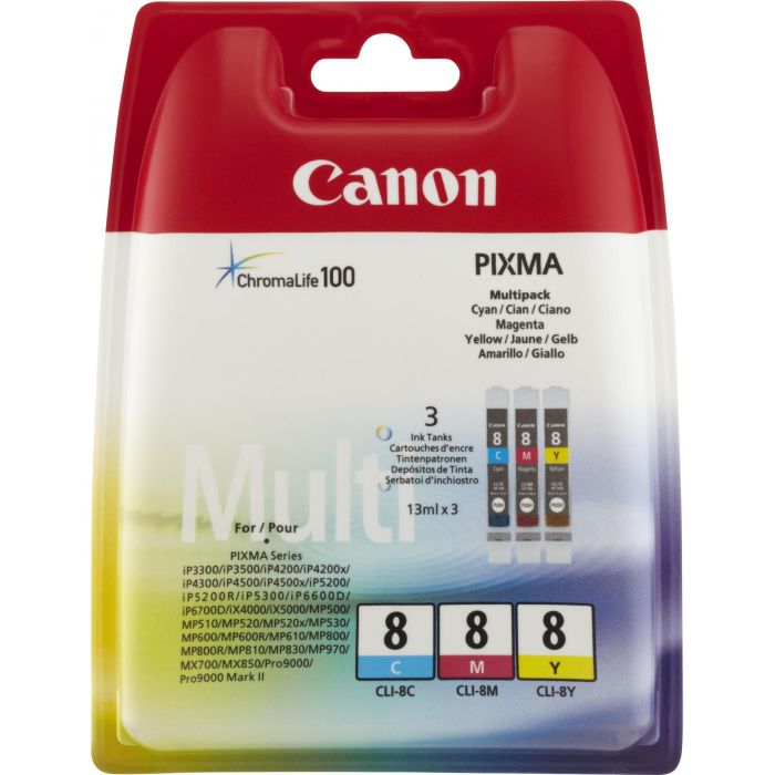Canon 0621B029 Cartucho de Tinta CLI-8 Multipack Cian, Magenta, Amarillo Original para Impresora de Inyección