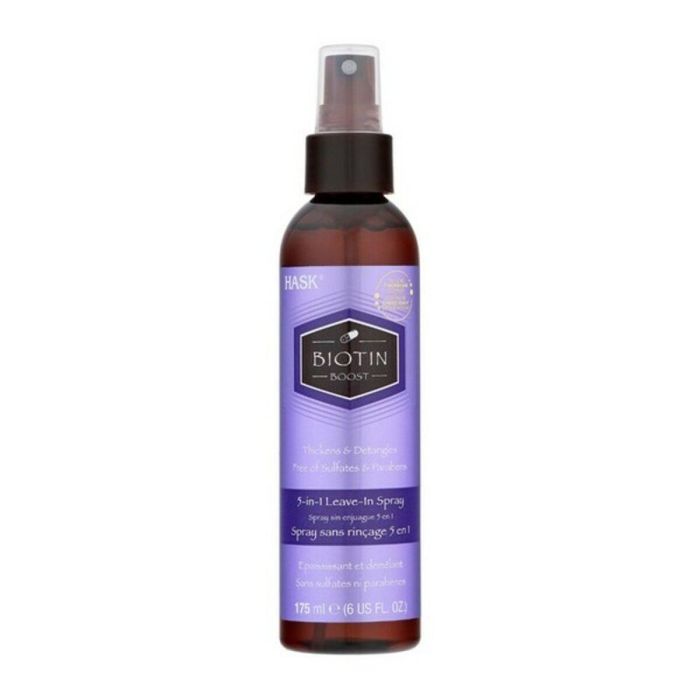 Hask BIOTIN BOOST 5 en 1 Leave-In Spray Acondicionador Voluminizador: Biotina, Colágeno, Café, Protección Térmica y Anti-Encrespamiento 177 ml