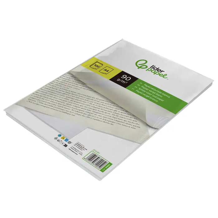 Liderpapel Papel Verjurado A4 90g/m2 Blanco Paquete 100 Hojas 4 Liderpapel Papel Verjurado A4 90g/m2 Blanco Paquete 100 Hojas 4