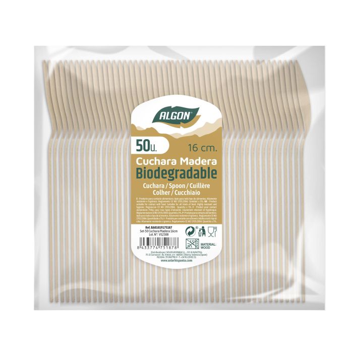 Set de 50 cucharas de madera Algon 16 cm (20 Cajas) 3 Set de 50 cucharas de madera Algon 16 cm (20 Cajas) 3