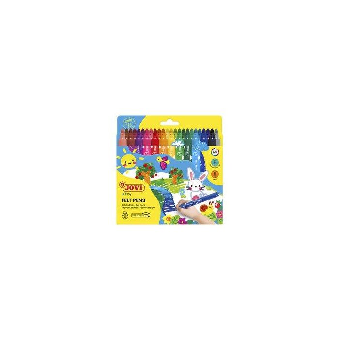 Jovi Rotuladores Maxi Colores Surtidos, Punta Gruesa Antihundimiento, Estuche 24 Unidades, Lavables y Antisecantes, para Niños a Partir de 2 Años