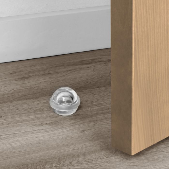 Lote de 6 topes para puertas adhesivos semiesféricos, fijación en el suelo, Plástico, Transparente 2