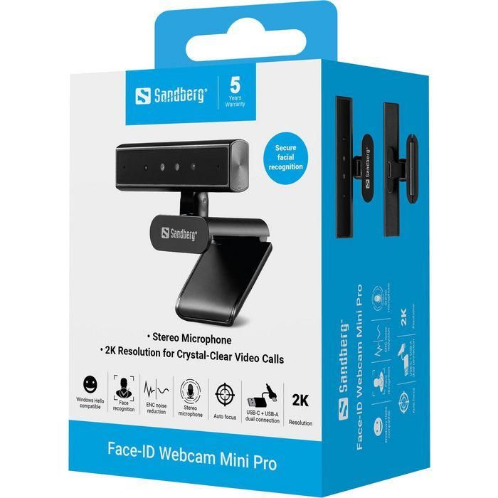 Sandberg Webcam Face-ID Mini Pro 2K con Micrófono Incorporado para Windows Hello 4