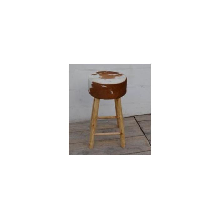 DKD Home Decor Taburete Colonial Madera Piel Vaca Colores Natural Marrón Blanco Altura Asiento 77 cm 42x42 cm