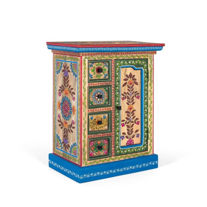 GINER Y COLOMER Móvil con Puerta Decorada en Madera de Mango, 4 Cajones, Color Multicolor 2