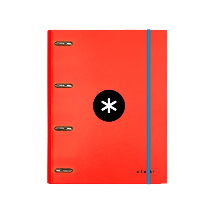 Antartik Carpeta con recambio A4 cuadro 5mm, 4 anillas 25mm redondas, forrada, cierre gomilla, color rojo 1
