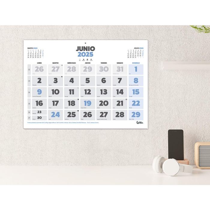 Calendario Pared Liderpapel Clasico 2025 Lomo Engomado 60x40 cm Papel 105 gr 3