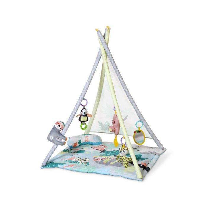 KioKids Teepee-Mantita de Actividades Perezoso 2 en 1, con 5 Juguetes (Peluches, Espejos, Mordedores) Multicolor para Bebés +0 Meses 4