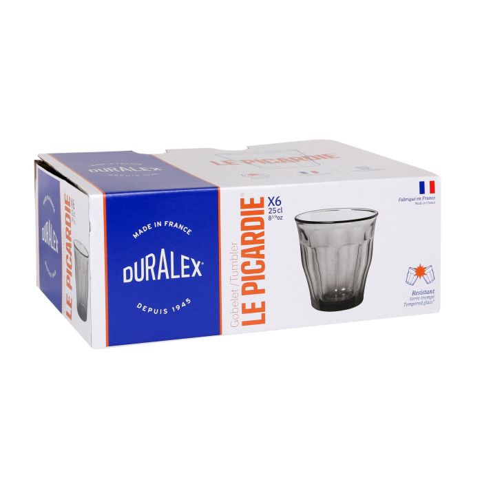 Duralex - Set de 6 Vasos Picardie 25 cl Gris (12 Cajas) 6 Duralex - Set de 6 Vasos Picardie 25 cl Gris (12 Cajas) 6