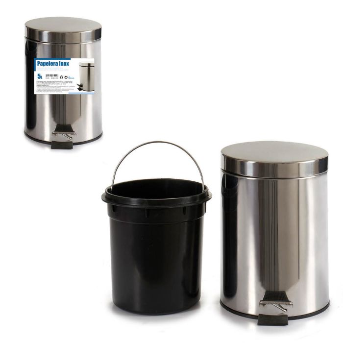 Berilo Papelera de Acero Inoxidable con Pedal, 5 L, Cubo Extraíble, Plata, 25 cm x 28 cm x 20.5 cm (4 Unidades) 2 Berilo Papelera de Acero Inoxidable con Pedal, 5 L, Cubo Extraíble, Plata, 25 cm x 28 cm x 20.5 cm (4 Unidades) 2