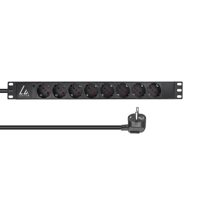 Lanview Regleta Rack 19" 1U, 16A, 8 Tomas Schuko Tipo F, Cable 2 Metros