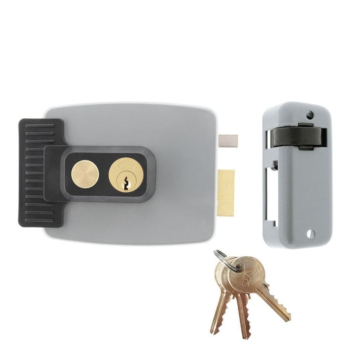 Jis Electro cerradura de sobreponer derecha 1903d, 12V/AC, cilindro regulable 30-80mm, pulsador apertura 0 Jis Electro cerradura de sobreponer derecha 1903d, 12V/AC, cilindro regulable 30-80mm, pulsador apertura 0