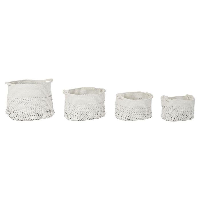 Cesta Boho DKD Home Decor Blanco Negro 36 x 33 x 36 cm Set de 4