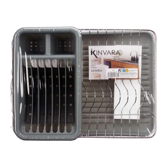 Kinvara Escurreplato Plano Secaplatos Gris con Bandeja Recogegotas y Cesta - Plástico y Metal - 43.5 x 11 x 33.5 cm (4 Unidades) 1 Kinvara Escurreplato Plano Secaplatos Gris con Bandeja Recogegotas y Cesta - Plástico y Metal - 43.5 x 11 x 33.5 cm (4 Unidades) 1
