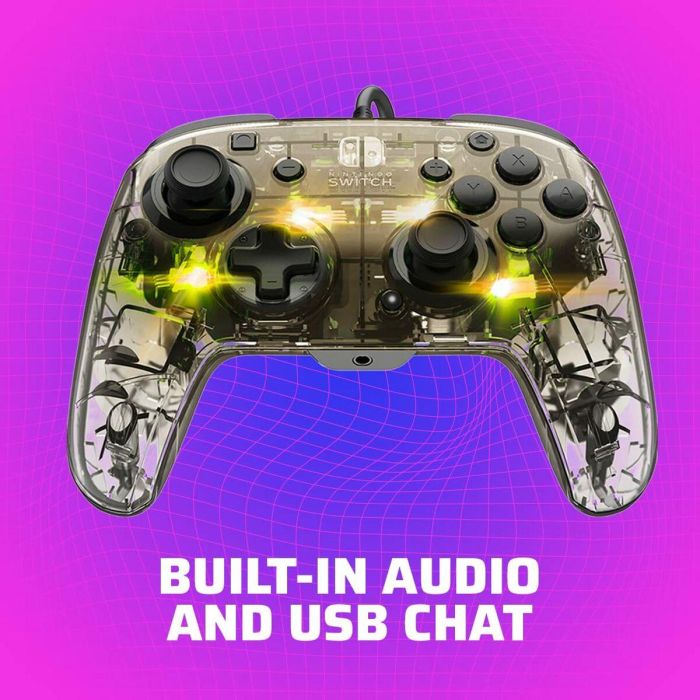 PDP Controlador Prismatic Afterglow con Cable para Nintendo Switch, Iluminación LED, Audio y Chat 3.5mm, Controles Integrados 7
