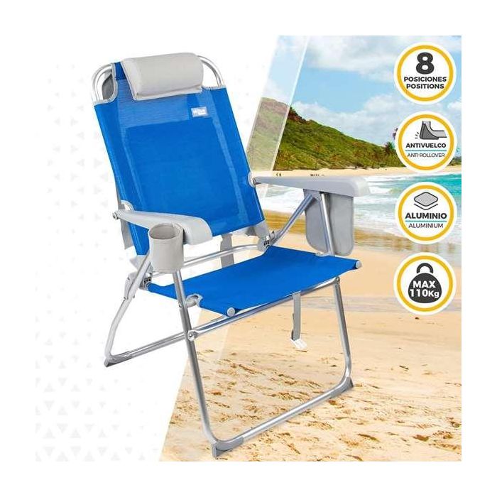 Silla playa pegable aluminio mochila 47x63x99 cm con cojin y bolsa. 2 Silla playa pegable aluminio mochila 47x63x99 cm con cojin y bolsa. 2