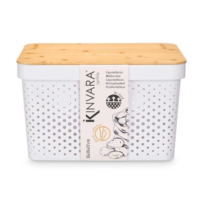 Caja Multiusos Perforada Tapa Bambu Grd Blanc 22Cm Kinvara (4 Unidades) 2 Caja Multiusos Perforada Tapa Bambu Grd Blanc 22Cm Kinvara (4 Unidades) 2