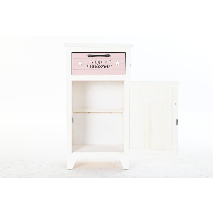 DKD Home Decor Mesita de Noche Infantil de Paulownia con 1 Cajón y 1 Puerta, Blanco y Rosa, 40x29x73.5 cm 3