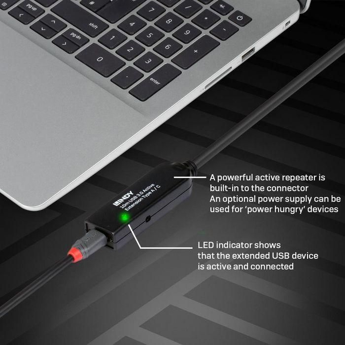 Lindy 43376 - Cable Extensión Activo USB 3.0 de 10m Tipo A a C, 5Gbps para Periféricos 6