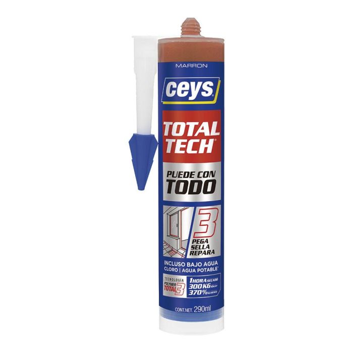 Ceys Total Tech Adhesivo Sellador Marrón 290 ml - Pega, Sella y Repara bajo Todo Tipo de Condiciones Meteorológicas, 370% Elasticidad