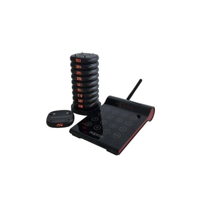 Approx appCUSTOMERCALLERKIT Kit Avisador de Clientes Inalámbrico con Transmisor, 10 Discos y Base de Carga, Hostelería, Vibración, Luz y Sonido 1 Approx appCUSTOMERCALLERKIT Kit Avisador de Clientes Inalámbrico con Transmisor, 10 Discos y Base de Carga, Hostelería, Vibración, Luz y Sonido 1