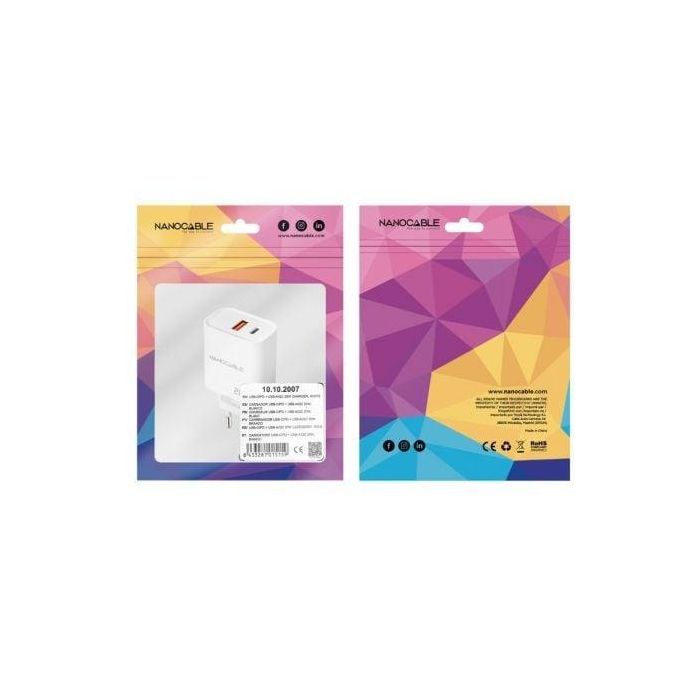 Cargador de Pared Nanocable 10.10.2007/ 1xUSB/ 1xUSB Tipo-C/ 20W/ Blanco 1 Cargador de Pared Nanocable 10.10.2007/ 1xUSB/ 1xUSB Tipo-C/ 20W/ Blanco 1