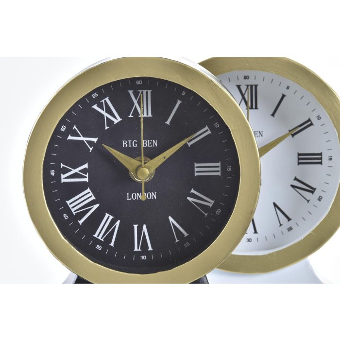 DKD Home Decor Reloj Sobremesa Chic Negro Blanco 6x13x12 cm (2 Unidades) de Hierro y Cristal, Funciona con 1 pila AA 1 DKD Home Decor Reloj Sobremesa Chic Negro Blanco 6x13x12 cm (2 Unidades) de Hierro y Cristal, Funciona con 1 pila AA 1